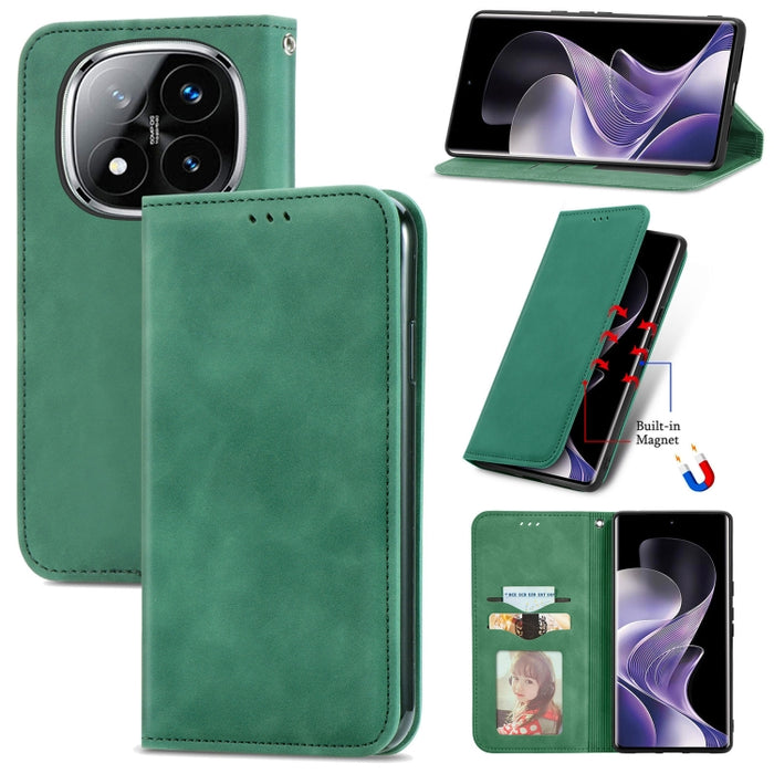 Funda de cuero para teléfono con tapa magnética y tacto retro, For Xiaomi Redmi Note 14 Pro+ 5G, For Xiaomi Redmi Note 14 Pro 5G, For Redmi 15C 5G / 4G Global 171mm