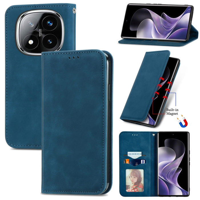 Funda de cuero para teléfono con tapa magnética y tacto retro, For Xiaomi Redmi Note 14 Pro+ 5G, For Xiaomi Redmi Note 14 Pro 5G, For Redmi 15C 5G / 4G Global 171mm
