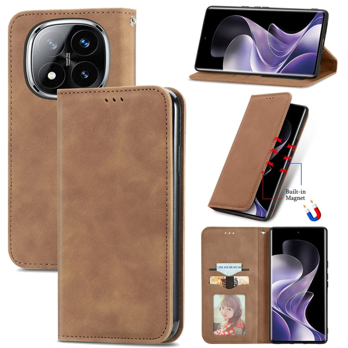 Funda de cuero para teléfono con tapa magnética y tacto retro, For Xiaomi Redmi Note 14 Pro+ 5G, For Xiaomi Redmi Note 14 Pro 5G, For Redmi 15C 5G / 4G Global 171mm