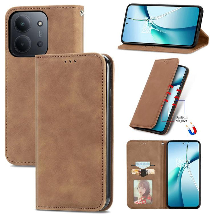 Funda de cuero para teléfono con tapa magnética y tacto retro, For Xiaomi Redmi Note 14 Pro+ 5G, For Xiaomi Redmi Note 14 Pro 5G, For Redmi 15C 5G / 4G Global 171mm