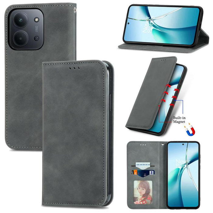 Funda de cuero para teléfono con tapa magnética y tacto retro, For Xiaomi Redmi Note 14 Pro+ 5G, For Xiaomi Redmi Note 14 Pro 5G, For Redmi 15C 5G / 4G Global 171mm