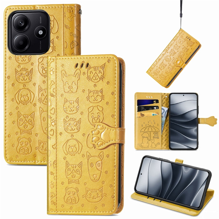 Funda de cuero para teléfono con estampado de gato y perro, For Xiaomi 15, For Xiaomi Redmi Note 14 5G, For Xiaomi Redmi Note 14 Pro+ 5G, For Xiaomi Redmi Note 14 Pro 5G, For Redmi 15C 5G / 4G Global 171mm