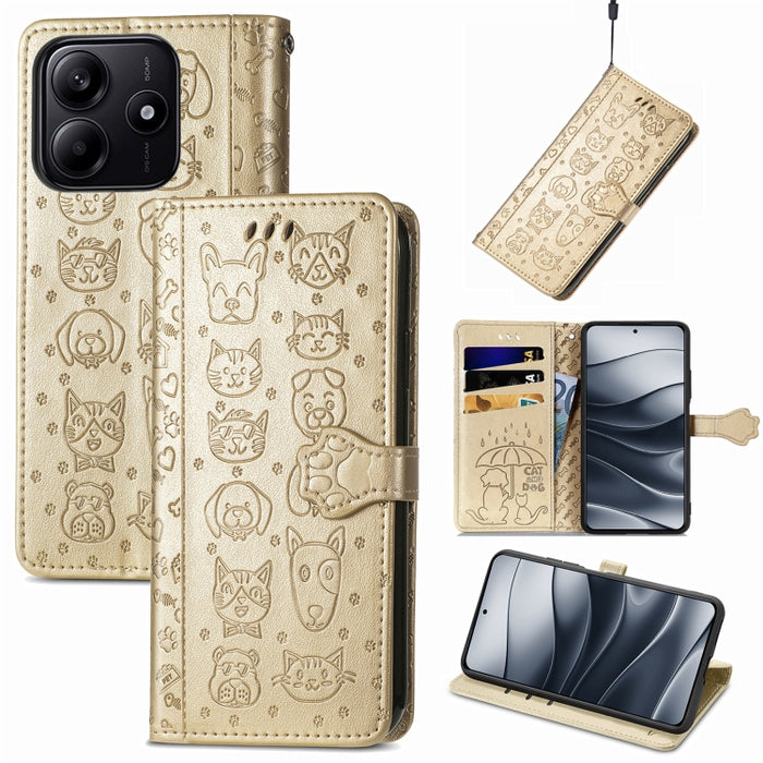 Funda de cuero para teléfono con estampado de gato y perro, For Xiaomi 15, For Xiaomi Redmi Note 14 5G, For Xiaomi Redmi Note 14 Pro+ 5G, For Xiaomi Redmi Note 14 Pro 5G, For Redmi 15C 5G / 4G Global 171mm