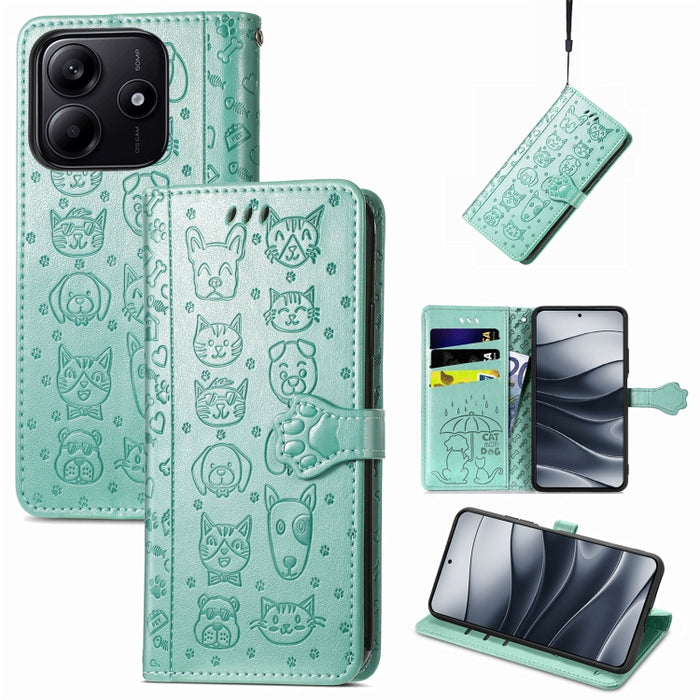 Funda de cuero para teléfono con estampado de gato y perro, For Xiaomi 15, For Xiaomi Redmi Note 14 5G, For Xiaomi Redmi Note 14 Pro+ 5G, For Xiaomi Redmi Note 14 Pro 5G, For Redmi 15C 5G / 4G Global 171mm
