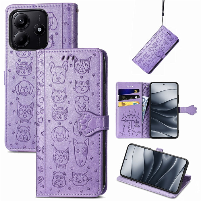 Funda de cuero para teléfono con estampado de gato y perro, For Xiaomi 15, For Xiaomi Redmi Note 14 5G, For Xiaomi Redmi Note 14 Pro+ 5G, For Xiaomi Redmi Note 14 Pro 5G, For Redmi 15C 5G / 4G Global 171mm