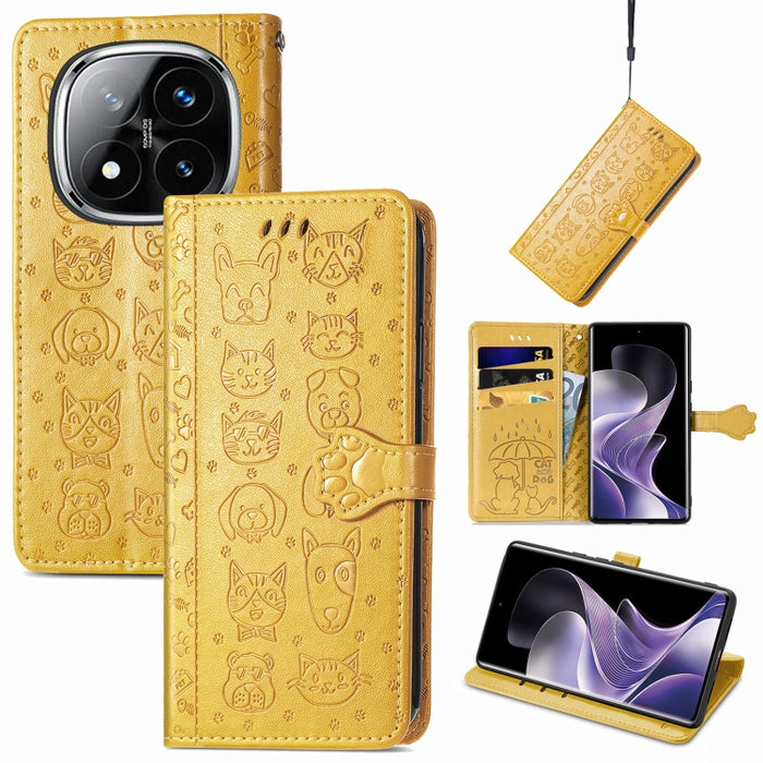 Funda de cuero para teléfono con estampado de gato y perro, For Xiaomi 15, For Xiaomi Redmi Note 14 5G, For Xiaomi Redmi Note 14 Pro+ 5G, For Xiaomi Redmi Note 14 Pro 5G, For Redmi 15C 5G / 4G Global 171mm