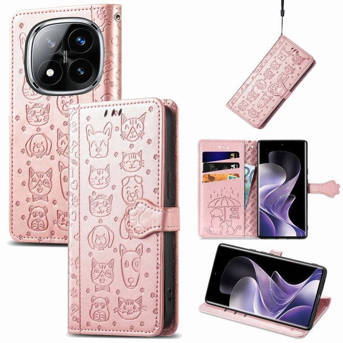 Funda de cuero para teléfono con estampado de gato y perro, For Xiaomi 15, For Xiaomi Redmi Note 14 5G, For Xiaomi Redmi Note 14 Pro+ 5G, For Xiaomi Redmi Note 14 Pro 5G, For Redmi 15C 5G / 4G Global 171mm