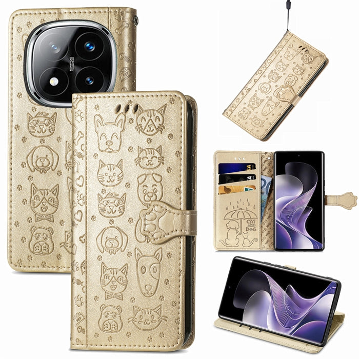 Funda de cuero para teléfono con estampado de gato y perro, For Xiaomi 15, For Xiaomi Redmi Note 14 5G, For Xiaomi Redmi Note 14 Pro+ 5G, For Xiaomi Redmi Note 14 Pro 5G, For Redmi 15C 5G / 4G Global 171mm