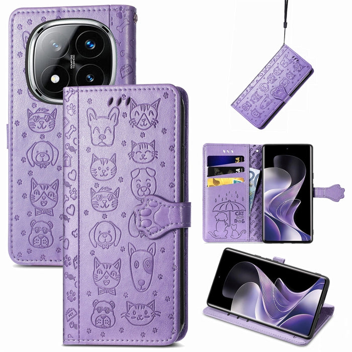 Funda de cuero para teléfono con estampado de gato y perro, For Xiaomi 15, For Xiaomi Redmi Note 14 5G, For Xiaomi Redmi Note 14 Pro+ 5G, For Xiaomi Redmi Note 14 Pro 5G, For Redmi 15C 5G / 4G Global 171mm