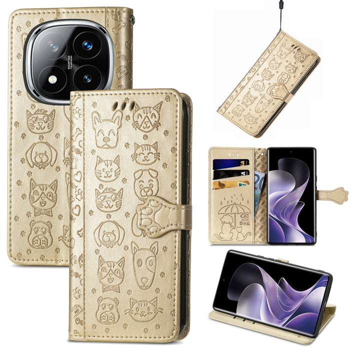 Funda de cuero para teléfono con estampado de gato y perro, For Xiaomi 15, For Xiaomi Redmi Note 14 5G, For Xiaomi Redmi Note 14 Pro+ 5G, For Xiaomi Redmi Note 14 Pro 5G, For Redmi 15C 5G / 4G Global 171mm