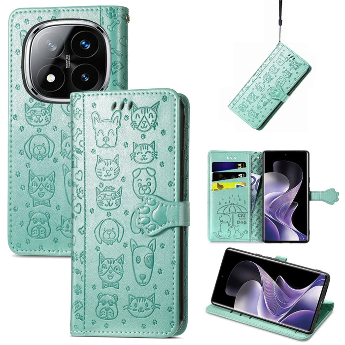 Funda de cuero para teléfono con estampado de gato y perro, For Xiaomi 15, For Xiaomi Redmi Note 14 5G, For Xiaomi Redmi Note 14 Pro+ 5G, For Xiaomi Redmi Note 14 Pro 5G, For Redmi 15C 5G / 4G Global 171mm