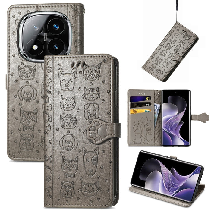 Funda de cuero para teléfono con estampado de gato y perro, For Xiaomi 15, For Xiaomi Redmi Note 14 5G, For Xiaomi Redmi Note 14 Pro+ 5G, For Xiaomi Redmi Note 14 Pro 5G, For Redmi 15C 5G / 4G Global 171mm