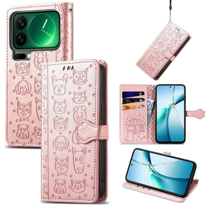 Funda de cuero para teléfono con estampado de gato y perro, For Xiaomi Poco X8 Pro Max 5G, For Xiaomi Poco X8 Pro 5G, For Redmi Turbo 5 Max 5G, For Redmi Turbo 5 5G, For Xiaomi 17 Pro Max, For Xiaomi 17 Pro, For Xiaomi 17, For Xiaomi Poco M7 4G 169mm  ...