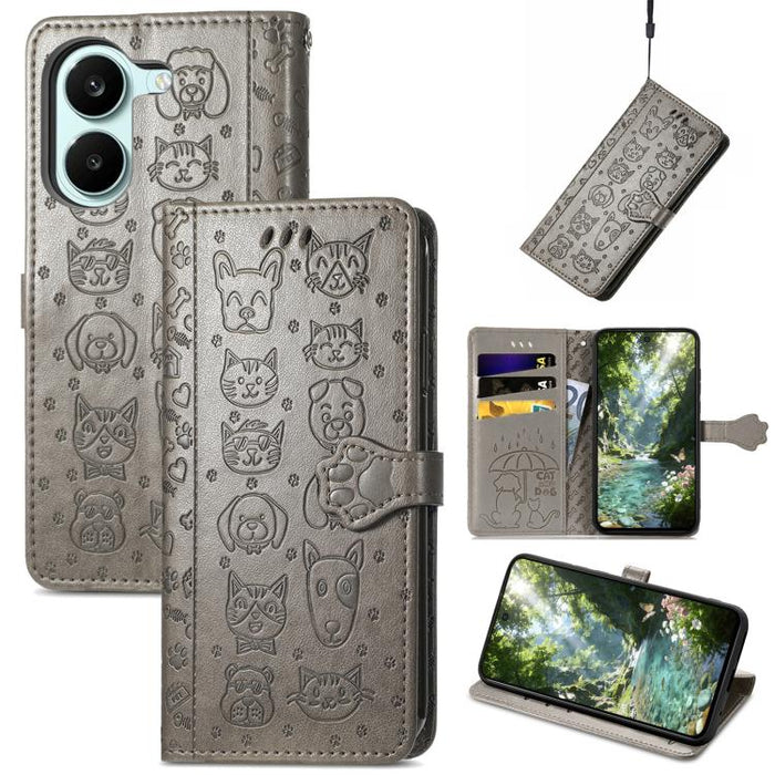 Funda de cuero para teléfono con estampado de gato y perro, For Xiaomi Poco X8 Pro Max 5G, For Xiaomi Poco X8 Pro 5G, For Redmi Turbo 5 Max 5G, For Redmi Turbo 5 5G, For Xiaomi 17 Pro Max, For Xiaomi 17 Pro, For Xiaomi 17, For Xiaomi Poco M7 4G 169mm  ...