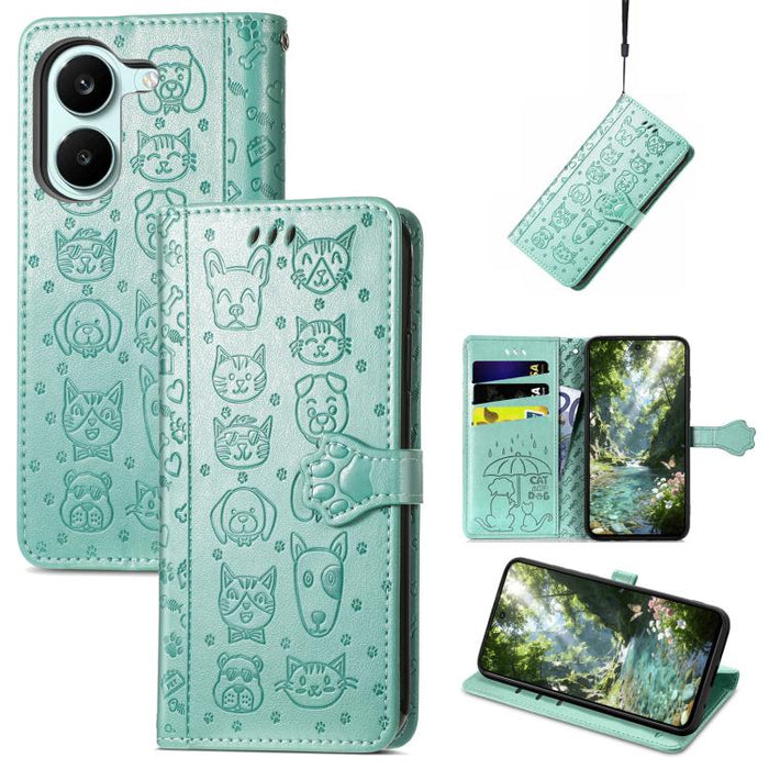Funda de cuero para teléfono con estampado de gato y perro, For Xiaomi Poco X8 Pro Max 5G, For Xiaomi Poco X8 Pro 5G, For Redmi Turbo 5 Max 5G, For Redmi Turbo 5 5G, For Xiaomi 17 Pro Max, For Xiaomi 17 Pro, For Xiaomi 17, For Xiaomi Poco M7 4G 169mm  ...