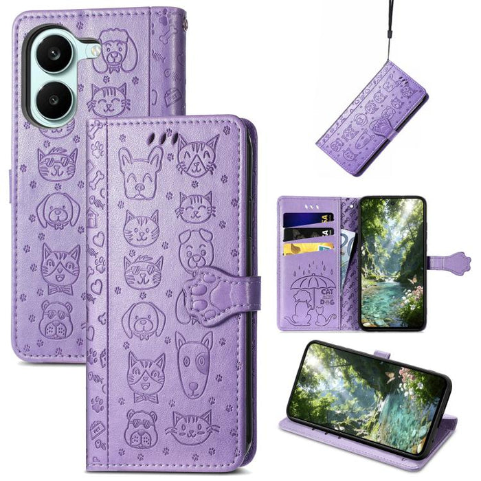 Funda de cuero para teléfono con estampado de gato y perro, For Xiaomi Poco X8 Pro Max 5G, For Xiaomi Poco X8 Pro 5G, For Redmi Turbo 5 Max 5G, For Redmi Turbo 5 5G, For Xiaomi 17 Pro Max, For Xiaomi 17 Pro, For Xiaomi 17, For Xiaomi Poco M7 4G 169mm  ...