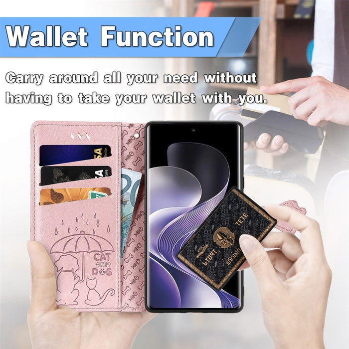 Funda de cuero para teléfono con estampado de gato y perro, For Xiaomi 15, For Xiaomi Redmi Note 14 5G, For Xiaomi Redmi Note 14 Pro+ 5G, For Xiaomi Redmi Note 14 Pro 5G, For Redmi 15C 5G / 4G Global 171mm