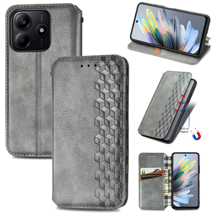 Funda de cuero magnética para teléfono con rejilla cúbica prensada, For Xiaomi Poco X8 Pro Max 5G, For Xiaomi Poco X8 Pro 5G, For Redmi Turbo 5 Max 5G, For Redmi Turbo 5 5G, For Xiaomi 17 Pro Max, For Xiaomi 17 Pro, For Xiaomi 17                       ...