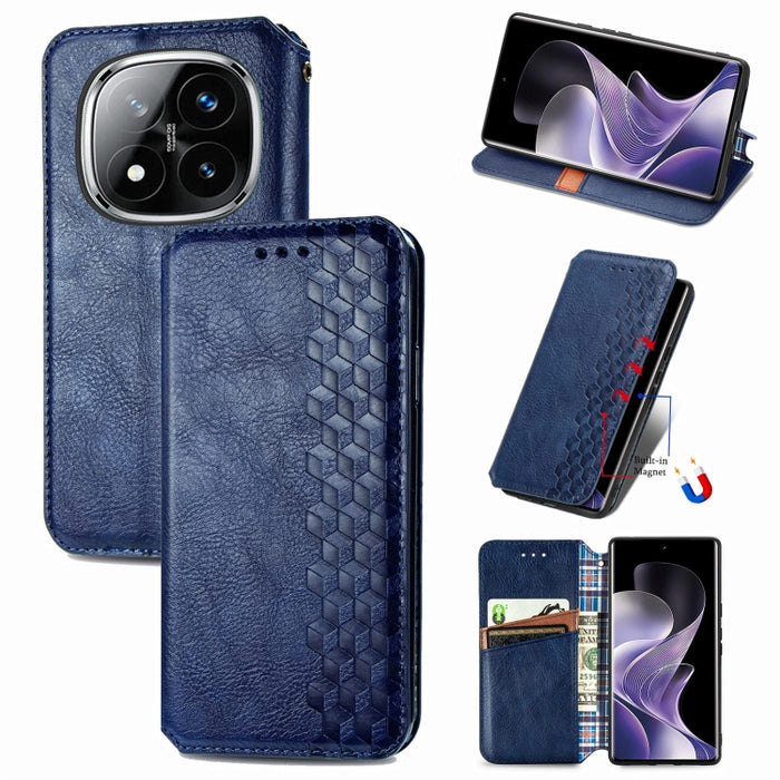 Funda de cuero magnética para teléfono con rejilla cúbica prensada, For Xiaomi Redmi Note 14 Pro+ 5G, For Xiaomi Redmi Note 14 Pro 5G, For Redmi 15C 5G / 4G Glodal 171mm