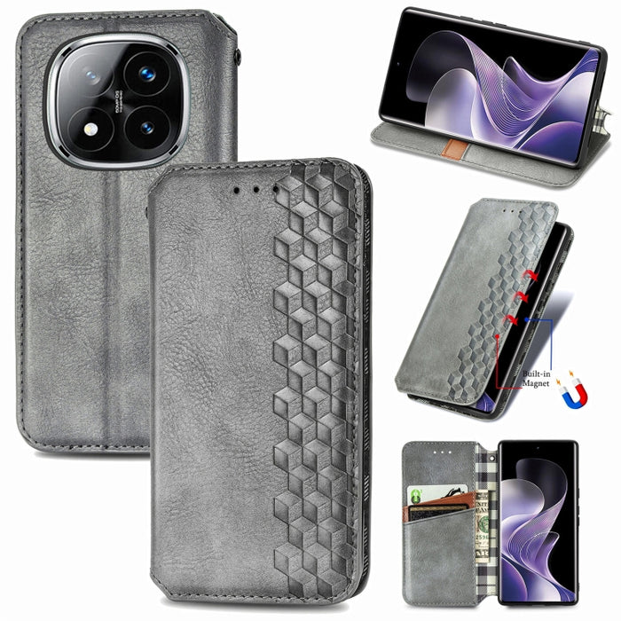 Funda de cuero magnética para teléfono con rejilla cúbica prensada, For Xiaomi Redmi Note 14 Pro+ 5G, For Xiaomi Redmi Note 14 Pro 5G, For Redmi 15C 5G / 4G Glodal 171mm