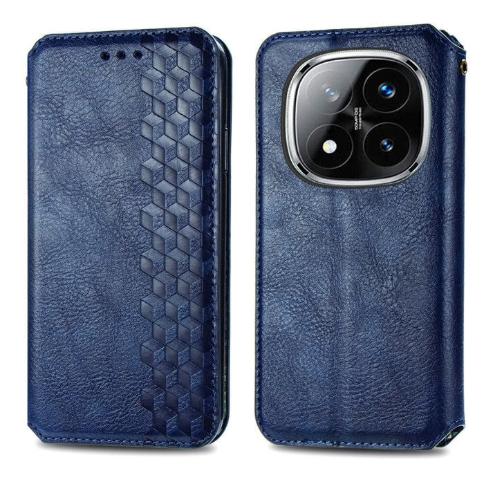 Funda de cuero magnética para teléfono con rejilla cúbica prensada, For Xiaomi Redmi Note 14 Pro+ 5G, For Xiaomi Redmi Note 14 Pro 5G, For Redmi 15C 5G / 4G Glodal 171mm