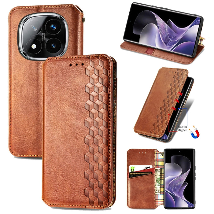 Funda de cuero magnética para teléfono con rejilla cúbica prensada, For Xiaomi Redmi Note 14 Pro+ 5G, For Xiaomi Redmi Note 14 Pro 5G, For Redmi 15C 5G / 4G Glodal 171mm