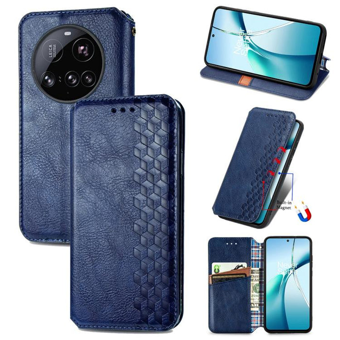 Funda de cuero magnética para teléfono con rejilla cúbica prensada, For Xiaomi Poco X8 Pro Max 5G, For Xiaomi Poco X8 Pro 5G, For Redmi Turbo 5 Max 5G, For Redmi Turbo 5 5G, For Xiaomi 17 Pro Max, For Xiaomi 17 Pro, For Xiaomi 17                       ...