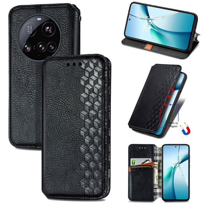 Funda de cuero magnética para teléfono con rejilla cúbica prensada, For Xiaomi Poco X8 Pro Max 5G, For Xiaomi Poco X8 Pro 5G, For Redmi Turbo 5 Max 5G, For Redmi Turbo 5 5G, For Xiaomi 17 Pro Max, For Xiaomi 17 Pro, For Xiaomi 17                       ...