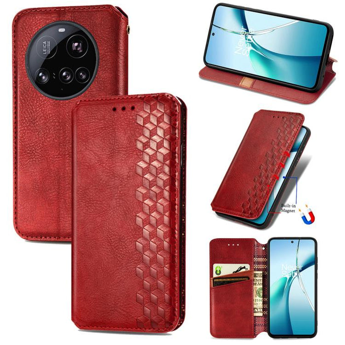 Funda de cuero magnética para teléfono con rejilla cúbica prensada, For Xiaomi Poco X8 Pro Max 5G, For Xiaomi Poco X8 Pro 5G, For Redmi Turbo 5 Max 5G, For Redmi Turbo 5 5G, For Xiaomi 17 Pro Max, For Xiaomi 17 Pro, For Xiaomi 17                       ...