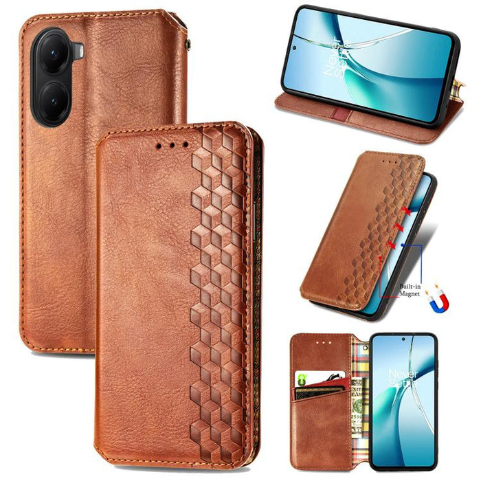 Funda de cuero magnética para teléfono con rejilla cúbica prensada, For Xiaomi Poco X8 Pro Max 5G, For Xiaomi Poco X8 Pro 5G, For Redmi Turbo 5 Max 5G, For Redmi Turbo 5 5G, For Xiaomi 17 Pro Max, For Xiaomi 17 Pro, For Xiaomi 17                       ...