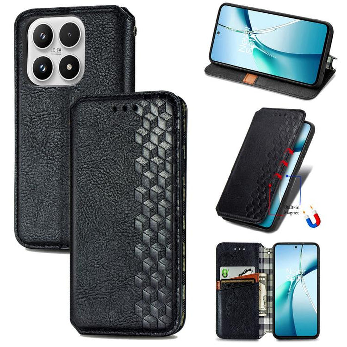 Funda de cuero magnética para teléfono con rejilla cúbica prensada, For Xiaomi Poco X8 Pro Max 5G, For Xiaomi Poco X8 Pro 5G, For Redmi Turbo 5 Max 5G, For Redmi Turbo 5 5G, For Xiaomi 17 Pro Max, For Xiaomi 17 Pro, For Xiaomi 17                       ...