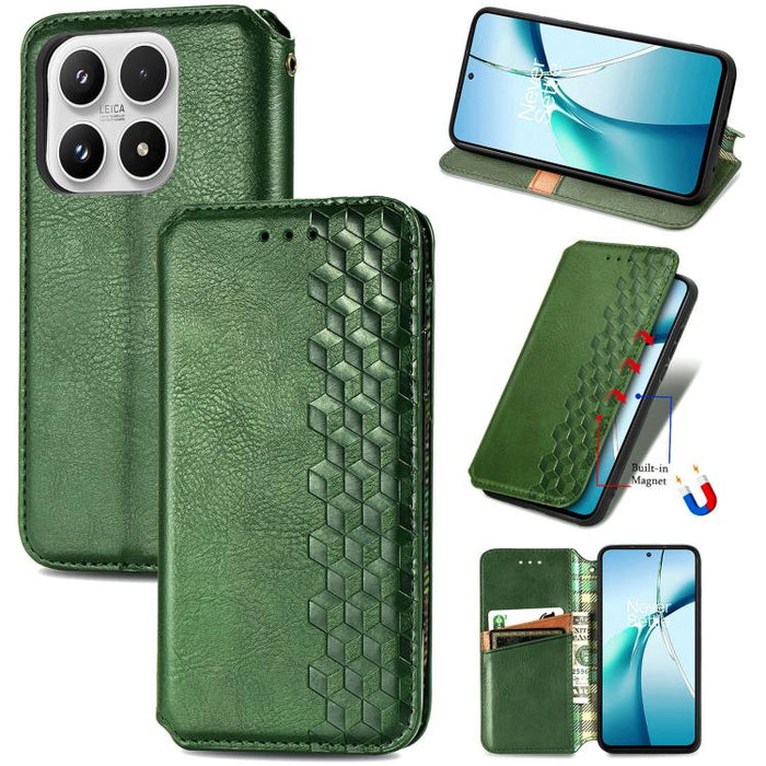 Funda de cuero magnética para teléfono con rejilla cúbica prensada, For Xiaomi Poco X8 Pro Max 5G, For Xiaomi Poco X8 Pro 5G, For Redmi Turbo 5 Max 5G, For Redmi Turbo 5 5G, For Xiaomi 17 Pro Max, For Xiaomi 17 Pro, For Xiaomi 17                       ...