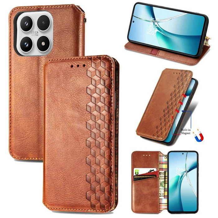 Funda de cuero magnética para teléfono con rejilla cúbica prensada, For Xiaomi Poco X8 Pro Max 5G, For Xiaomi Poco X8 Pro 5G, For Redmi Turbo 5 Max 5G, For Redmi Turbo 5 5G, For Xiaomi 17 Pro Max, For Xiaomi 17 Pro, For Xiaomi 17                       ...