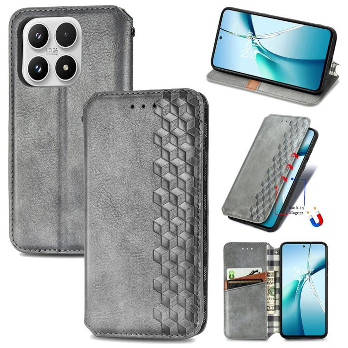 Funda de cuero magnética para teléfono con rejilla cúbica prensada, For Xiaomi Poco X8 Pro Max 5G, For Xiaomi Poco X8 Pro 5G, For Redmi Turbo 5 Max 5G, For Redmi Turbo 5 5G, For Xiaomi 17 Pro Max, For Xiaomi 17 Pro, For Xiaomi 17                       ...