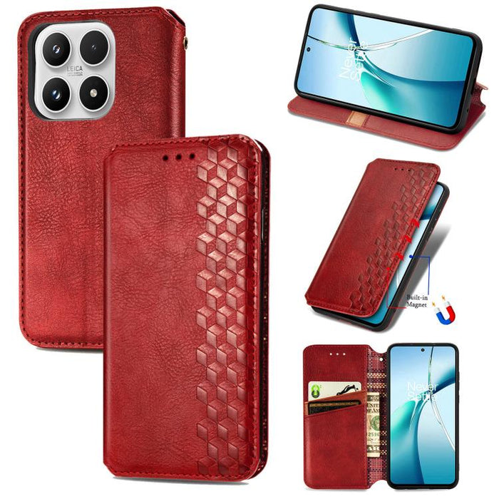 Funda de cuero magnética para teléfono con rejilla cúbica prensada, For Xiaomi Poco X8 Pro Max 5G, For Xiaomi Poco X8 Pro 5G, For Redmi Turbo 5 Max 5G, For Redmi Turbo 5 5G, For Xiaomi 17 Pro Max, For Xiaomi 17 Pro, For Xiaomi 17                       ...