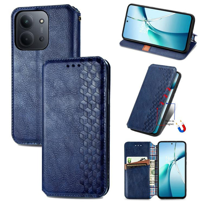 Funda de cuero magnética para teléfono con rejilla cúbica prensada, For Xiaomi Redmi Note 14 Pro+ 5G, For Xiaomi Redmi Note 14 Pro 5G, For Redmi 15C 5G / 4G Glodal 171mm