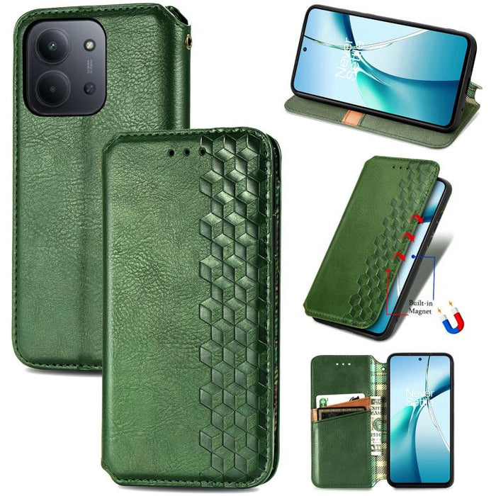 Funda de cuero magnética para teléfono con rejilla cúbica prensada, For Xiaomi Redmi Note 14 Pro+ 5G, For Xiaomi Redmi Note 14 Pro 5G, For Redmi 15C 5G / 4G Glodal 171mm