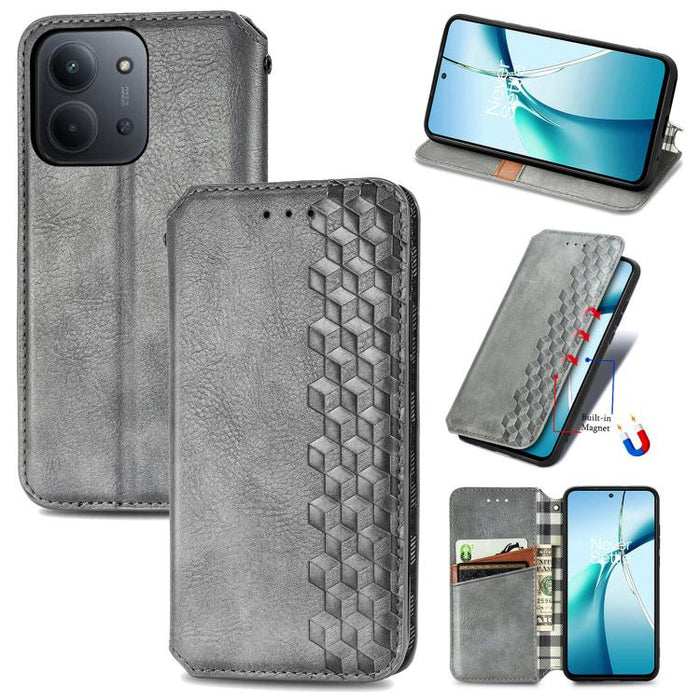 Funda de cuero magnética para teléfono con rejilla cúbica prensada, For Xiaomi Redmi Note 14 Pro+ 5G, For Xiaomi Redmi Note 14 Pro 5G, For Redmi 15C 5G / 4G Glodal 171mm