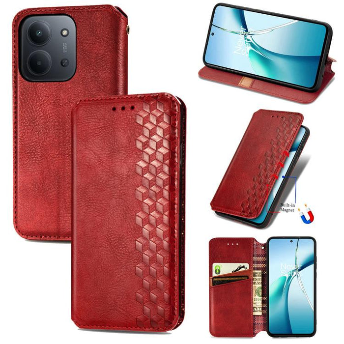 Funda de cuero magnética para teléfono con rejilla cúbica prensada, For Xiaomi Redmi Note 14 Pro+ 5G, For Xiaomi Redmi Note 14 Pro 5G, For Redmi 15C 5G / 4G Glodal 171mm