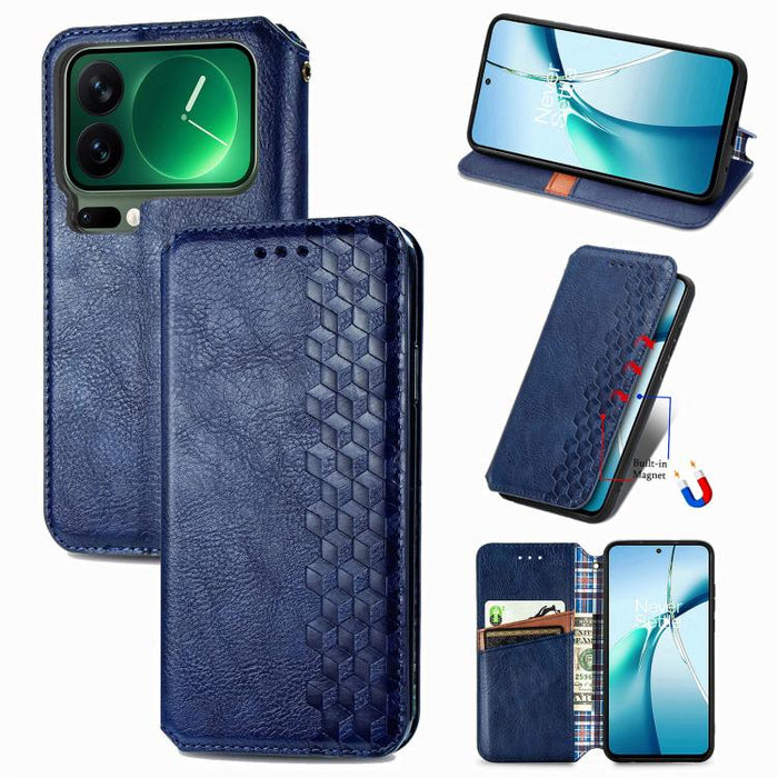 Funda de cuero magnética para teléfono con rejilla cúbica prensada, For Xiaomi Poco X8 Pro Max 5G, For Xiaomi Poco X8 Pro 5G, For Redmi Turbo 5 Max 5G, For Redmi Turbo 5 5G, For Xiaomi 17 Pro Max, For Xiaomi 17 Pro, For Xiaomi 17                       ...