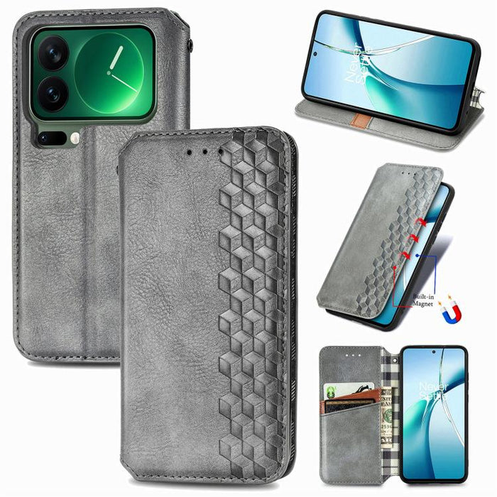 Funda de cuero magnética para teléfono con rejilla cúbica prensada, For Xiaomi Poco X8 Pro Max 5G, For Xiaomi Poco X8 Pro 5G, For Redmi Turbo 5 Max 5G, For Redmi Turbo 5 5G, For Xiaomi 17 Pro Max, For Xiaomi 17 Pro, For Xiaomi 17                       ...