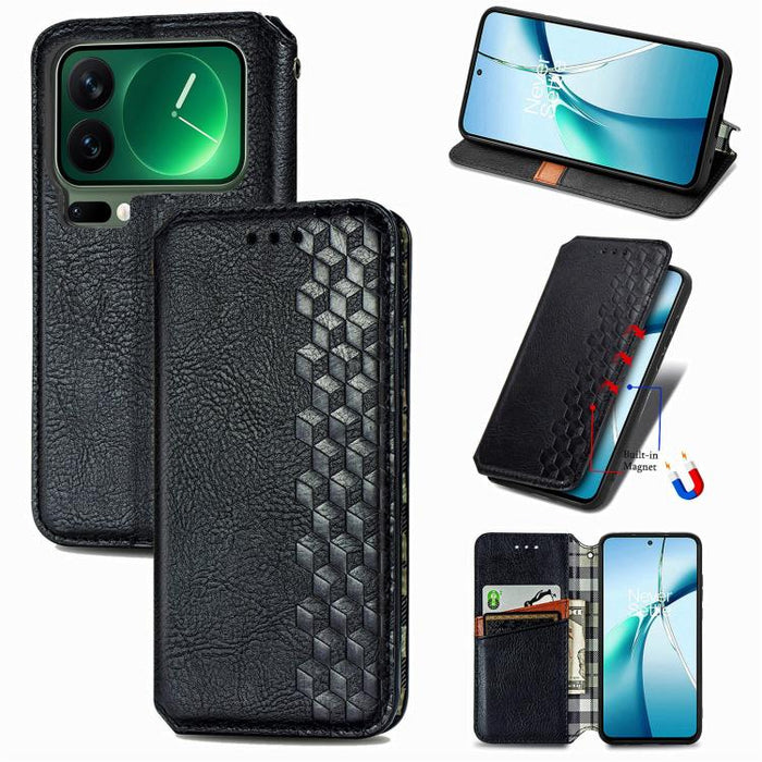 Funda de cuero magnética para teléfono con rejilla cúbica prensada, For Xiaomi Poco X8 Pro Max 5G, For Xiaomi Poco X8 Pro 5G, For Redmi Turbo 5 Max 5G, For Redmi Turbo 5 5G, For Xiaomi 17 Pro Max, For Xiaomi 17 Pro, For Xiaomi 17                       ...
