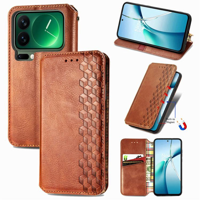 Funda de cuero magnética para teléfono con rejilla cúbica prensada, For Xiaomi Poco X8 Pro Max 5G, For Xiaomi Poco X8 Pro 5G, For Redmi Turbo 5 Max 5G, For Redmi Turbo 5 5G, For Xiaomi 17 Pro Max, For Xiaomi 17 Pro, For Xiaomi 17                       ...