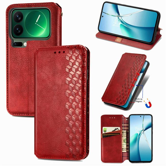 Funda de cuero magnética para teléfono con rejilla cúbica prensada, For Xiaomi Poco X8 Pro Max 5G, For Xiaomi Poco X8 Pro 5G, For Redmi Turbo 5 Max 5G, For Redmi Turbo 5 5G, For Xiaomi 17 Pro Max, For Xiaomi 17 Pro, For Xiaomi 17                       ...