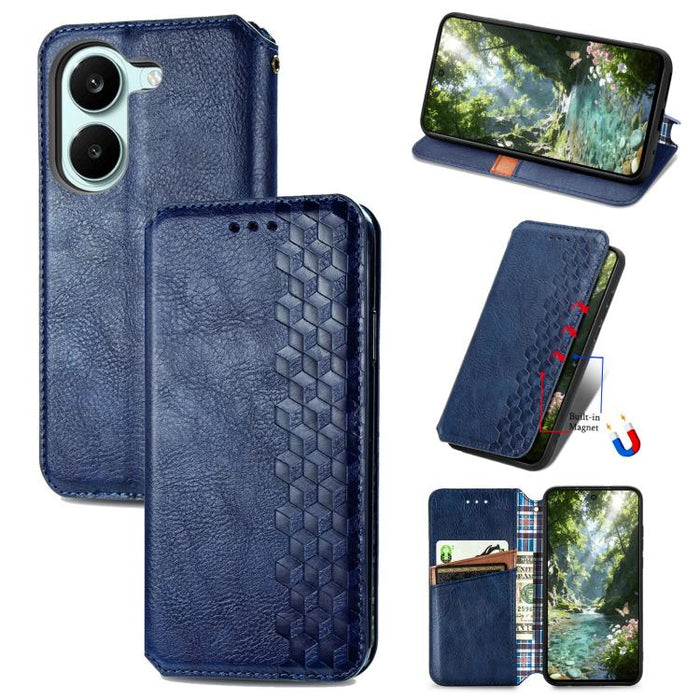 Funda de cuero magnética para teléfono con rejilla cúbica prensada, For Xiaomi Poco X8 Pro Max 5G, For Xiaomi Poco X8 Pro 5G, For Redmi Turbo 5 Max 5G, For Redmi Turbo 5 5G, For Xiaomi 17 Pro Max, For Xiaomi 17 Pro, For Xiaomi 17                       ...