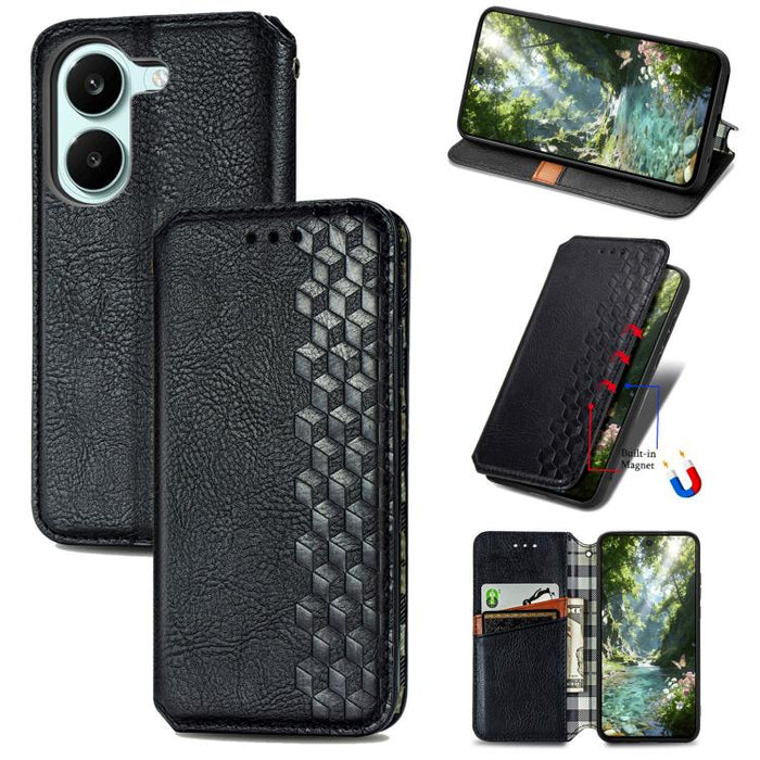 Funda de cuero magnética para teléfono con rejilla cúbica prensada, For Xiaomi Poco X8 Pro Max 5G, For Xiaomi Poco X8 Pro 5G, For Redmi Turbo 5 Max 5G, For Redmi Turbo 5 5G, For Xiaomi 17 Pro Max, For Xiaomi 17 Pro, For Xiaomi 17                       ...