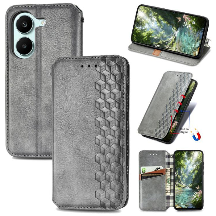 Funda de cuero magnética para teléfono con rejilla cúbica prensada, For Xiaomi Poco X8 Pro Max 5G, For Xiaomi Poco X8 Pro 5G, For Redmi Turbo 5 Max 5G, For Redmi Turbo 5 5G, For Xiaomi 17 Pro Max, For Xiaomi 17 Pro, For Xiaomi 17                       ...