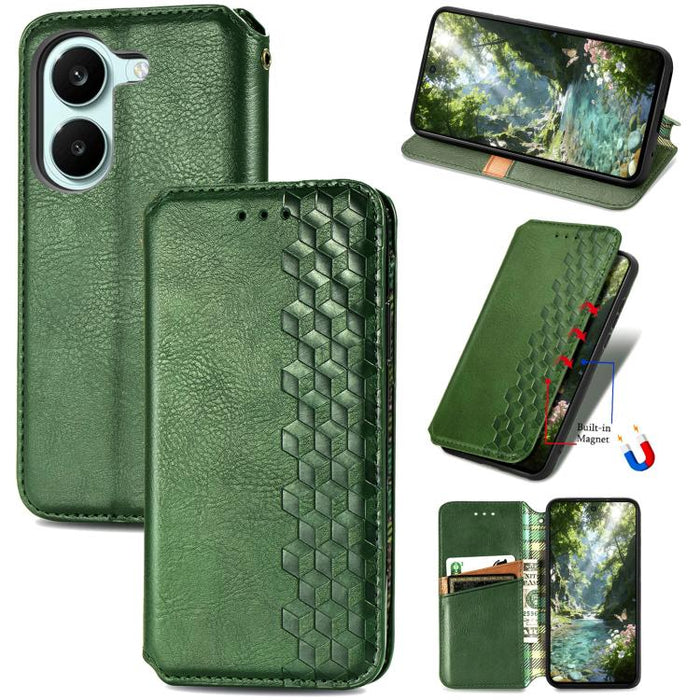 Funda de cuero magnética para teléfono con rejilla cúbica prensada, For Xiaomi Poco X8 Pro Max 5G, For Xiaomi Poco X8 Pro 5G, For Redmi Turbo 5 Max 5G, For Redmi Turbo 5 5G, For Xiaomi 17 Pro Max, For Xiaomi 17 Pro, For Xiaomi 17                       ...