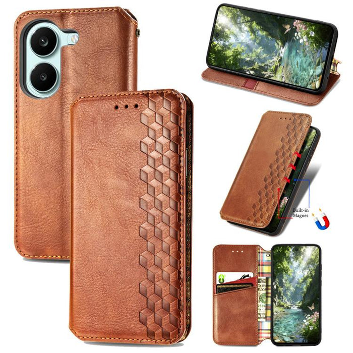 Funda de cuero magnética para teléfono con rejilla cúbica prensada, For Xiaomi Poco X8 Pro Max 5G, For Xiaomi Poco X8 Pro 5G, For Redmi Turbo 5 Max 5G, For Redmi Turbo 5 5G, For Xiaomi 17 Pro Max, For Xiaomi 17 Pro, For Xiaomi 17                       ...