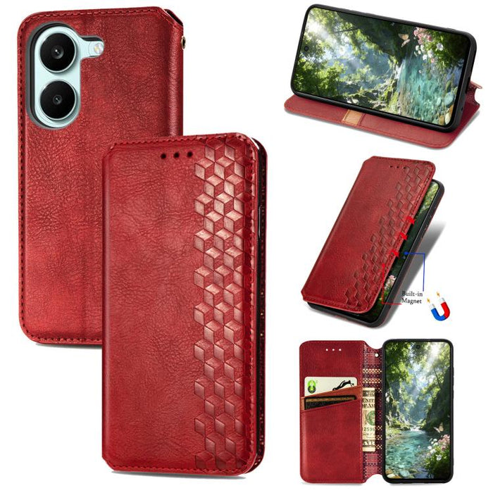 Funda de cuero magnética para teléfono con rejilla cúbica prensada, For Xiaomi Poco X8 Pro Max 5G, For Xiaomi Poco X8 Pro 5G, For Redmi Turbo 5 Max 5G, For Redmi Turbo 5 5G, For Xiaomi 17 Pro Max, For Xiaomi 17 Pro, For Xiaomi 17                       ...